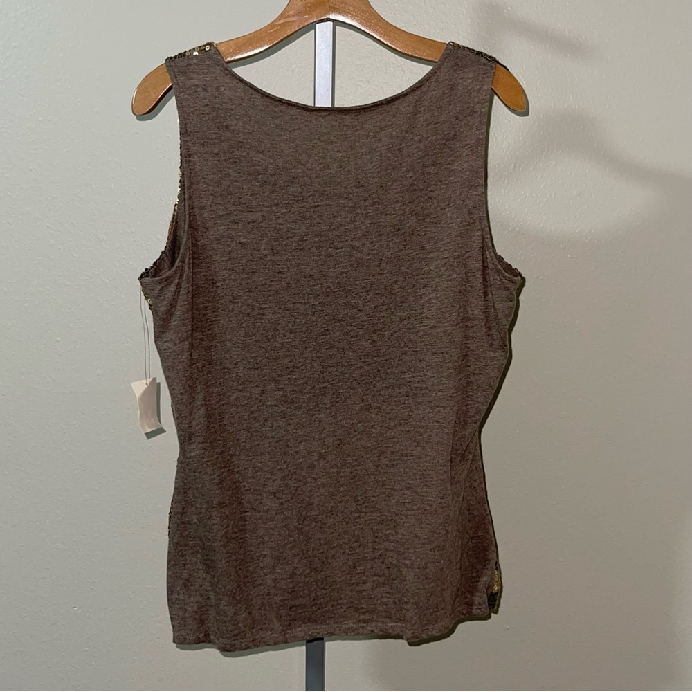 Coldwater Creek Brown Gold Chevron Sequin Shell Tank Top, Size M, XL - Picture 8 of 8
